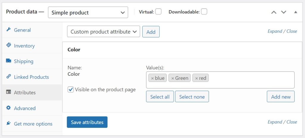 Attributes Tab