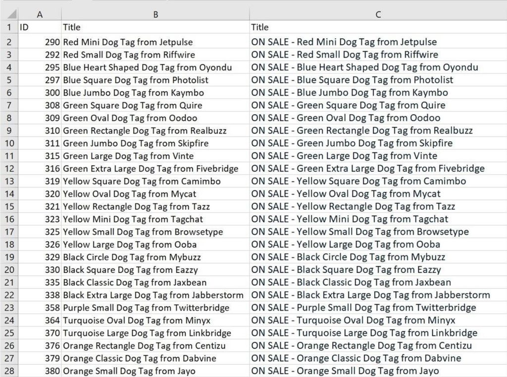 Add New WooCommerce Products Bulk Edit Excel Formula