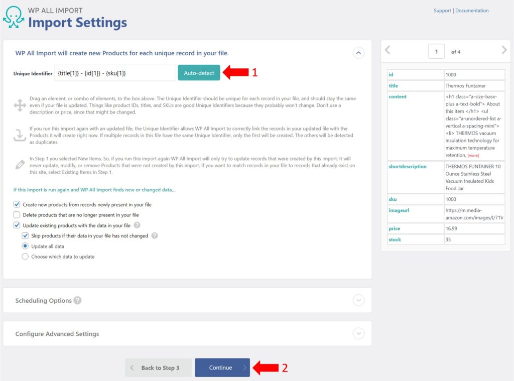 Add New WooCommerce Simple Products Import Settings