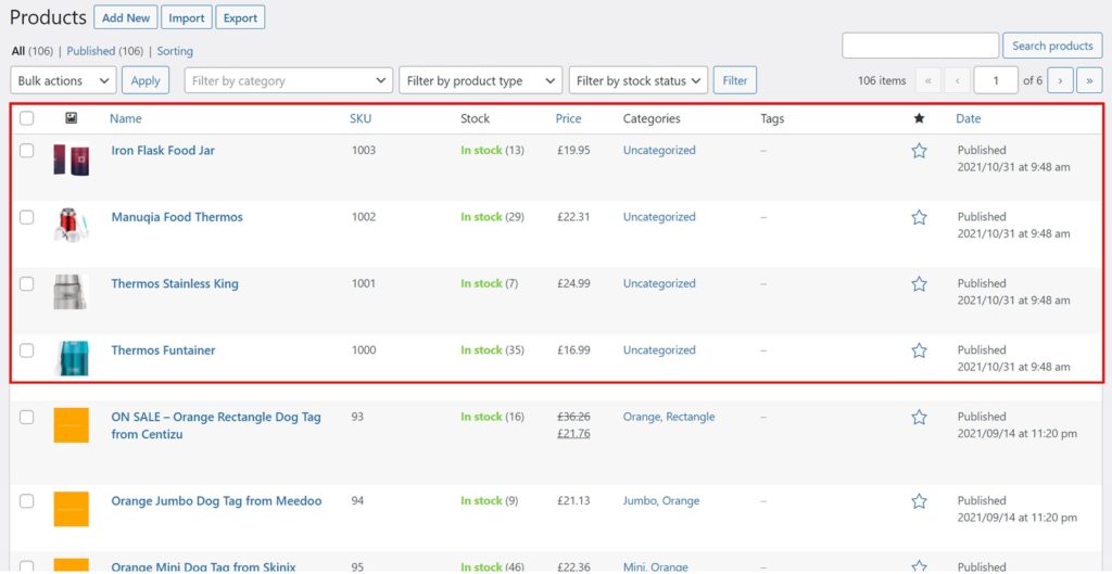 Add New WooCommerce Simple Products Product Listing
