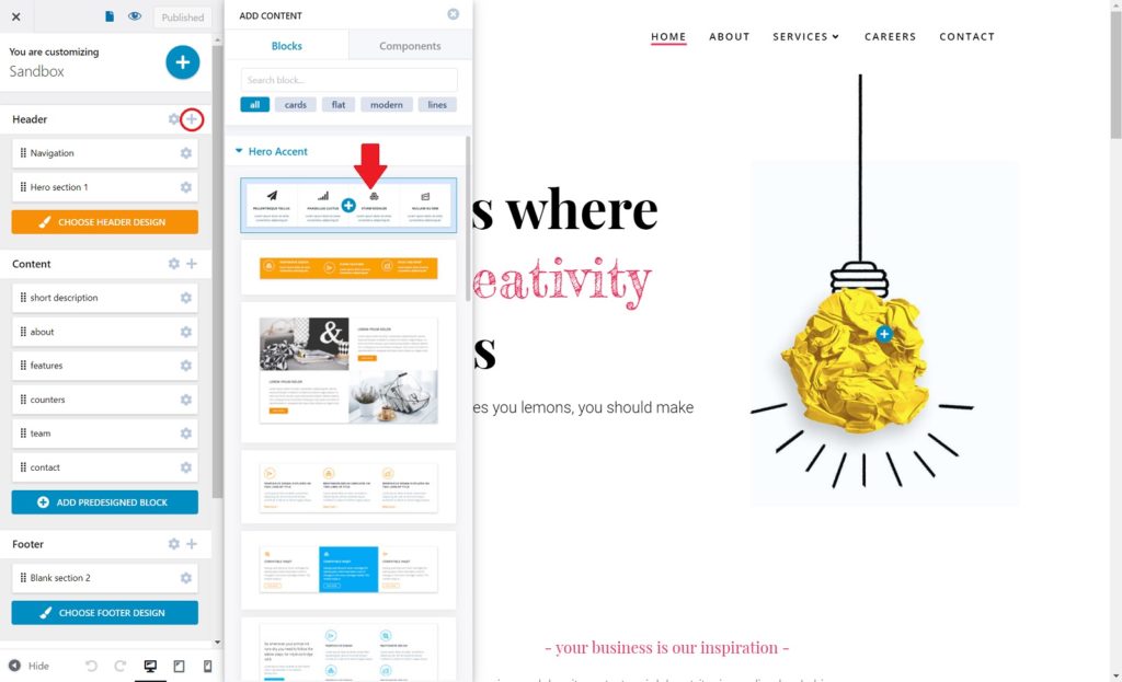 Colibri WP Add Content