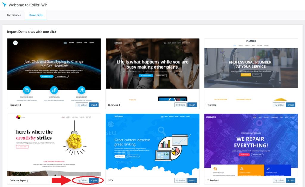 Colibri WP Website Template Gallery