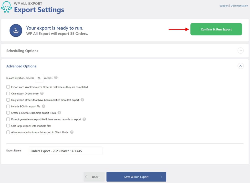 Export WooCommerce Orders Export Settings