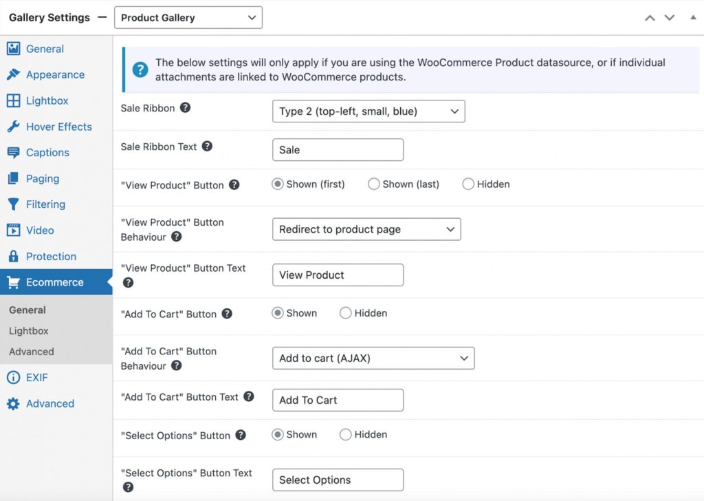 FooGallery Ecommerce Settings