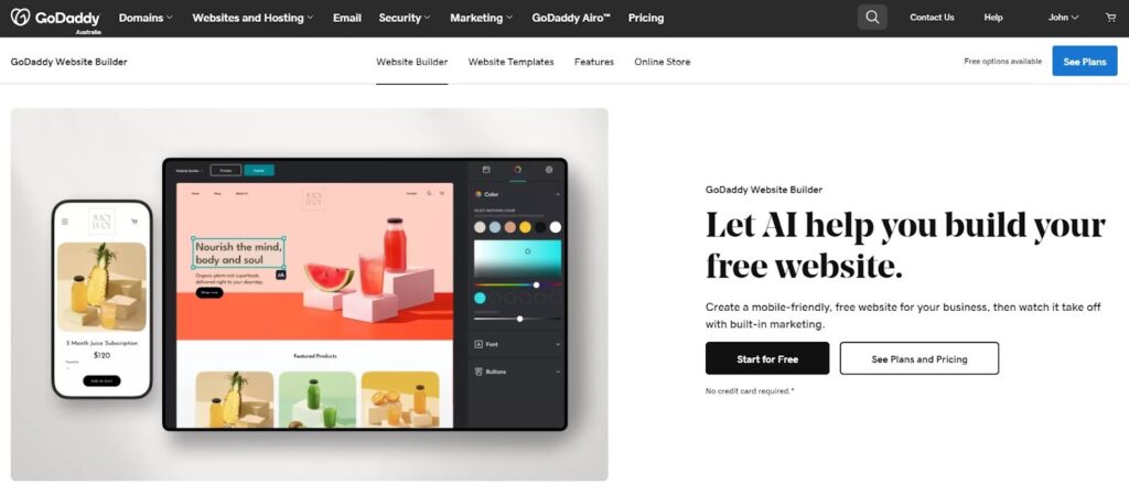 GoDaddy website builder