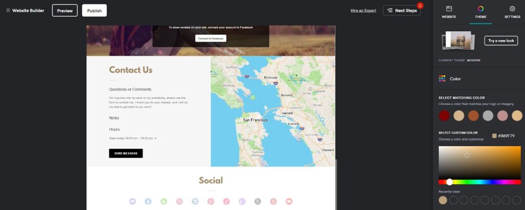 GoDaddy Website Builder customizer