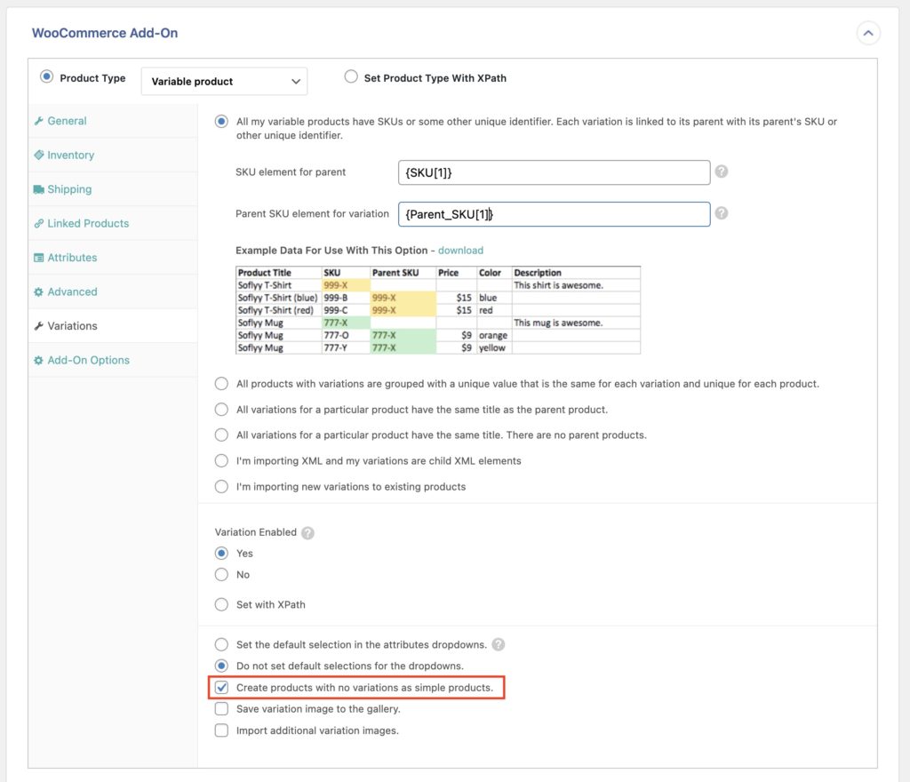 Import Variable Products Create Products With No Variations As Simple