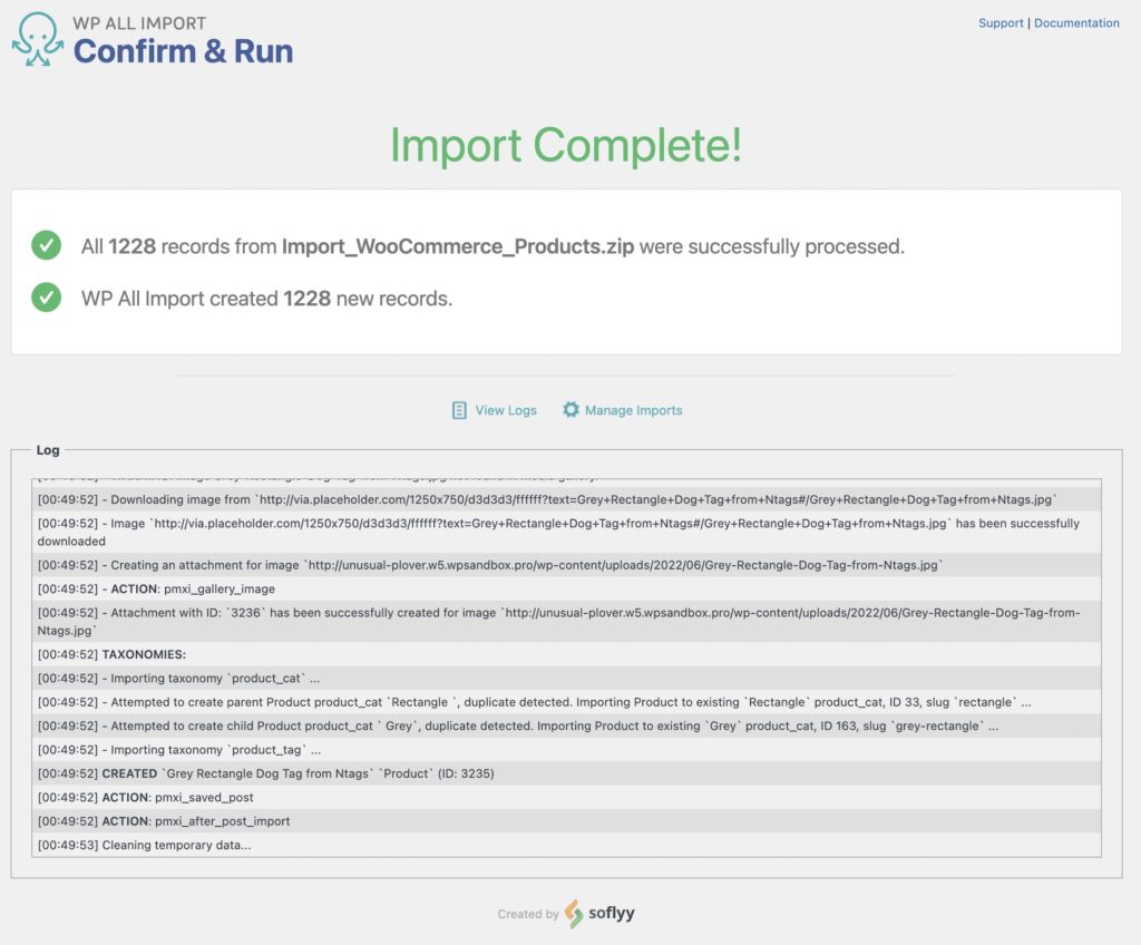 Import Complete