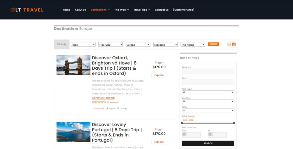 LTheme LT Travel Destination Page