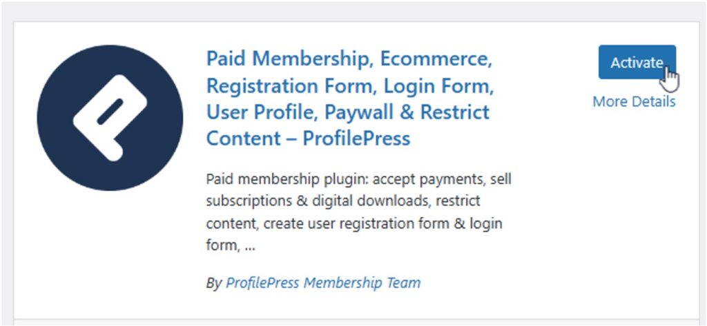 ProfilePress Activate Plugin