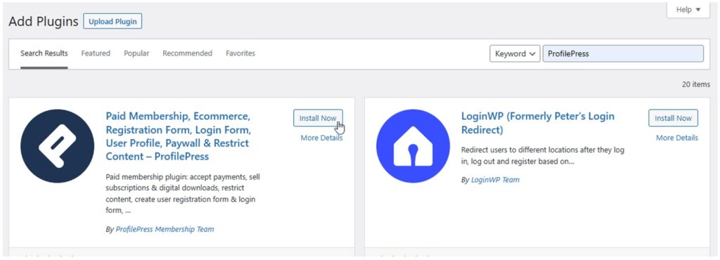 ProfilePress Install Plugin