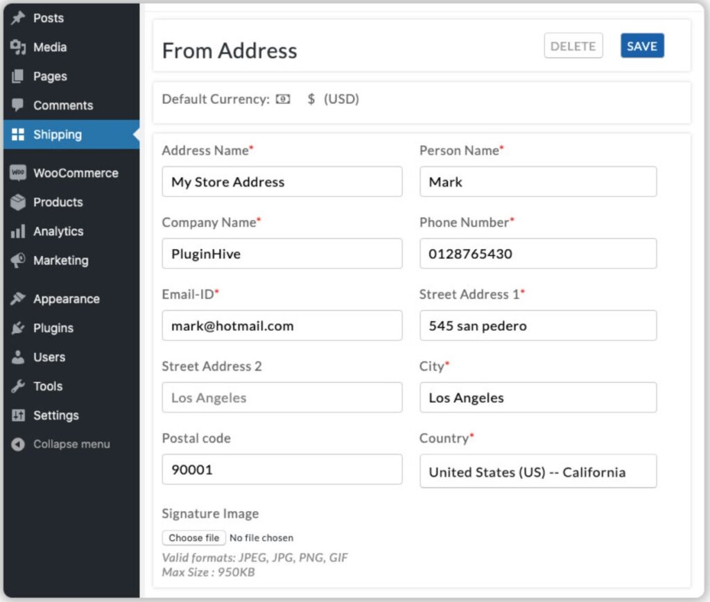 WooCommerce Shipping Services Shipper Address Details
