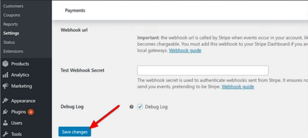 WooCommerce Payments Save Changes