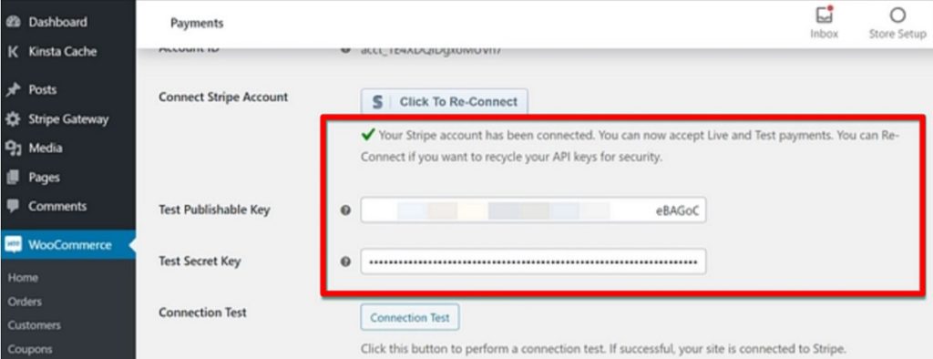 WooCommerce Stripe Account Connected
