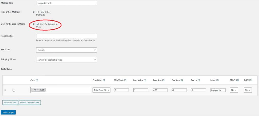 WooCommerce Table Rate Shipping Pro Logged-in Users