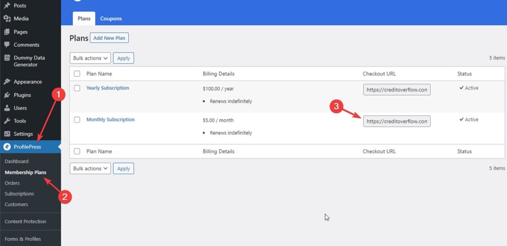 ProfilePress Checkout Page URL
