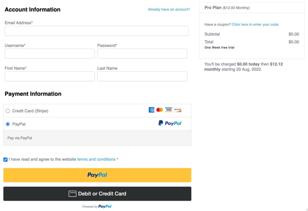 ProfilePress Checkout Page
