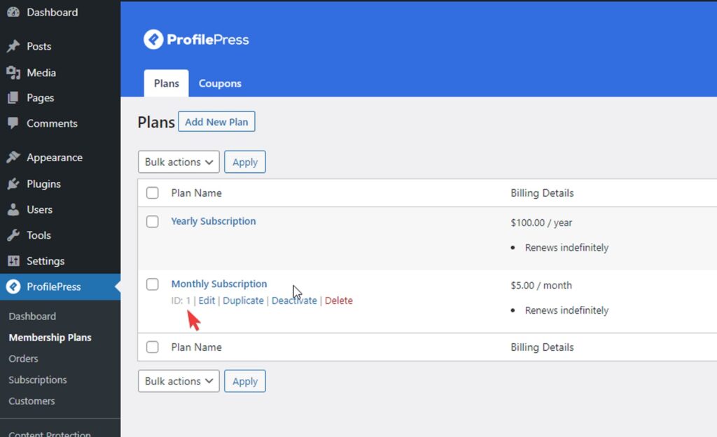 ProfilePress Membership Plans Page