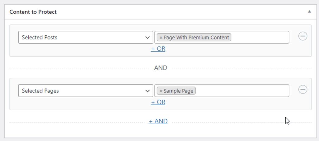 ProfilePress Protection Multiple Conditions