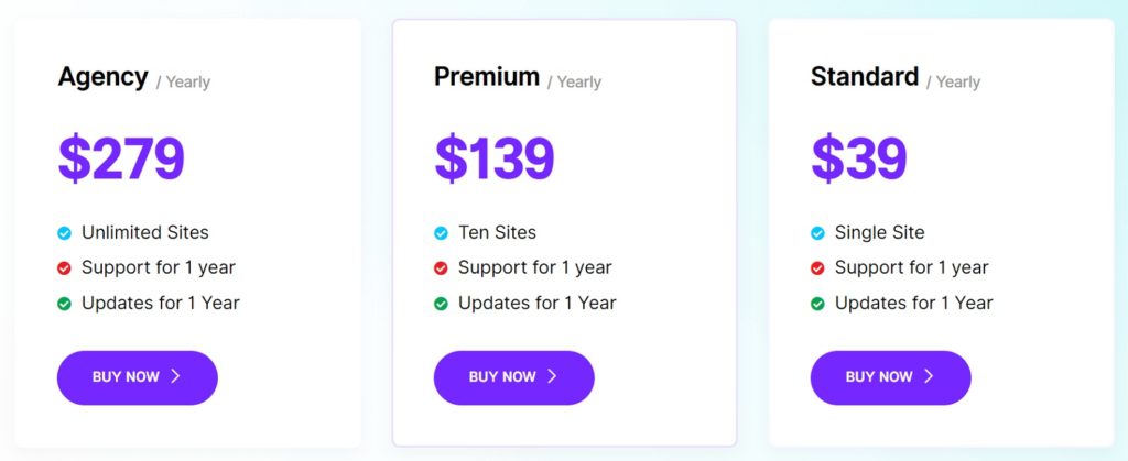 WP Eventin Yearly Pricing Panel