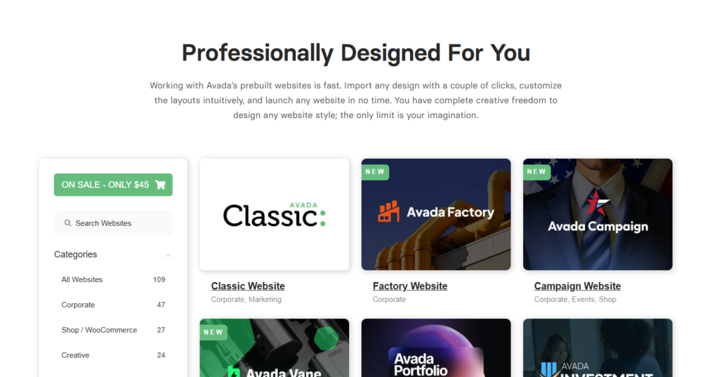 Avada Prebuilt Sites