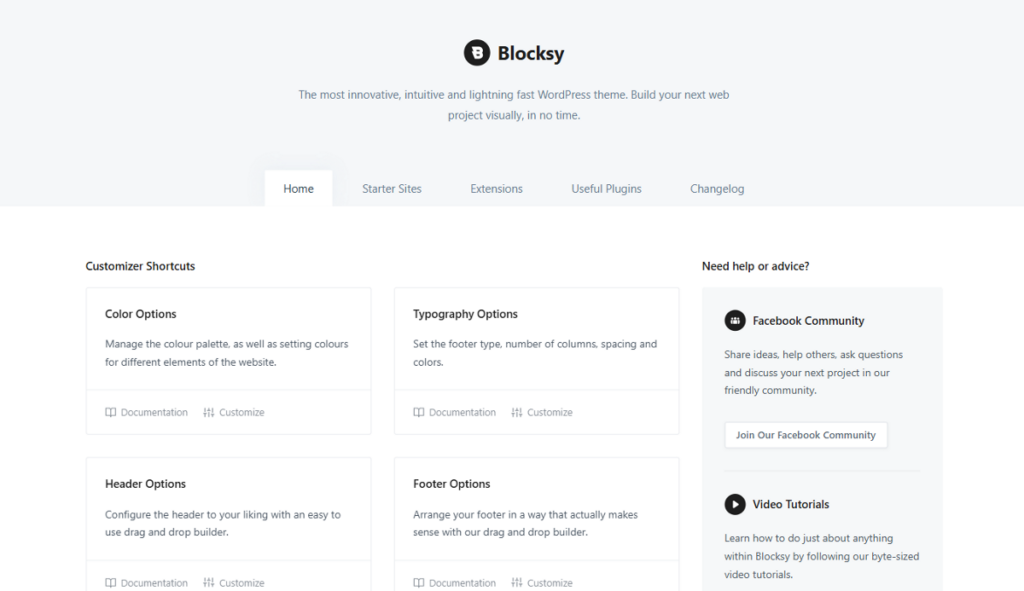 Blocksy dashboard