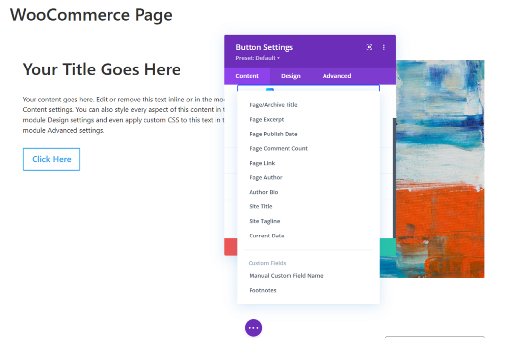 Divi builder interface