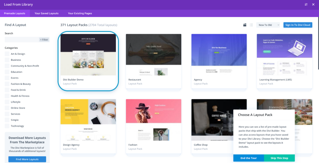 Divi layout library