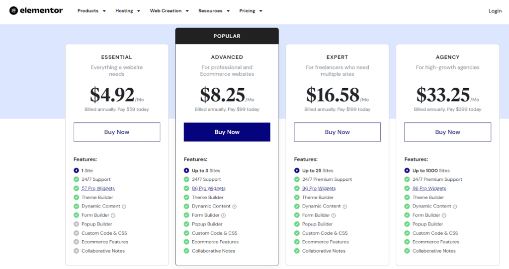 Elementor pricing