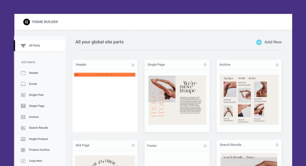 Elementor template library
