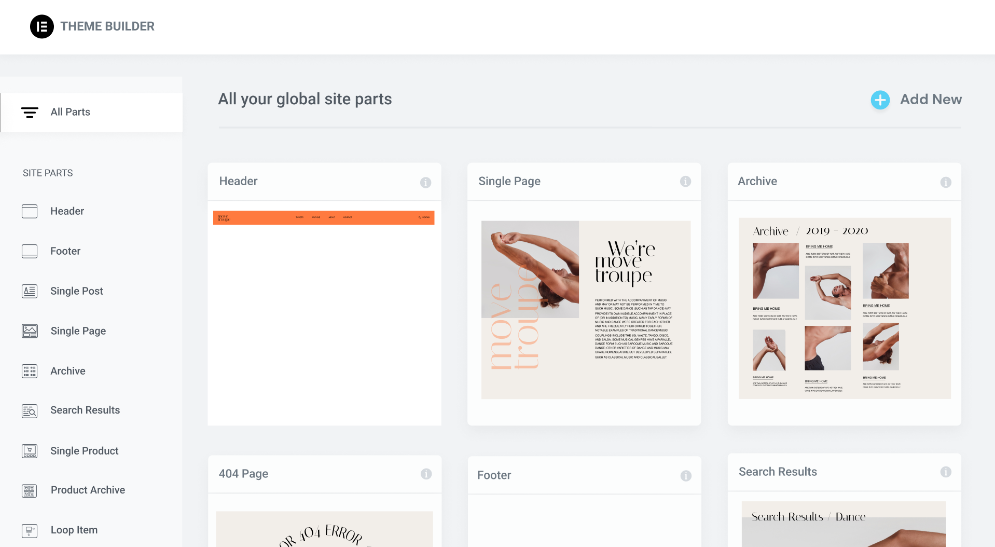 Elementor theme builder
