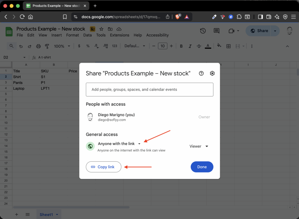 Import Google Sheets to WordPress Share Google Sheets File with Anyone