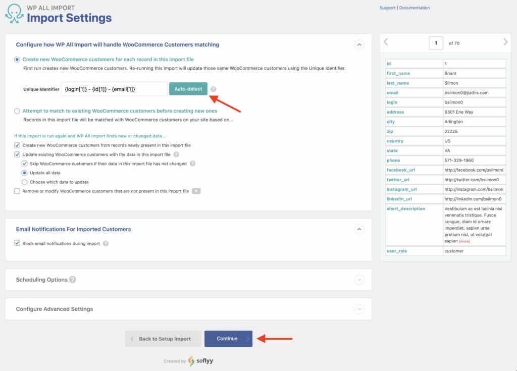Import WooCommerce Customers Configure Import Settings