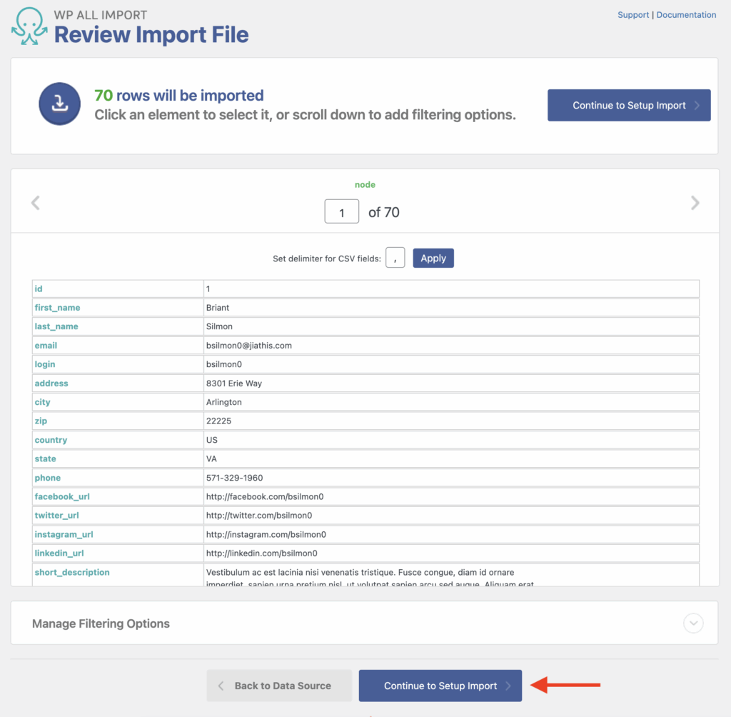 Import WooCommerce Customers Review the Import File
