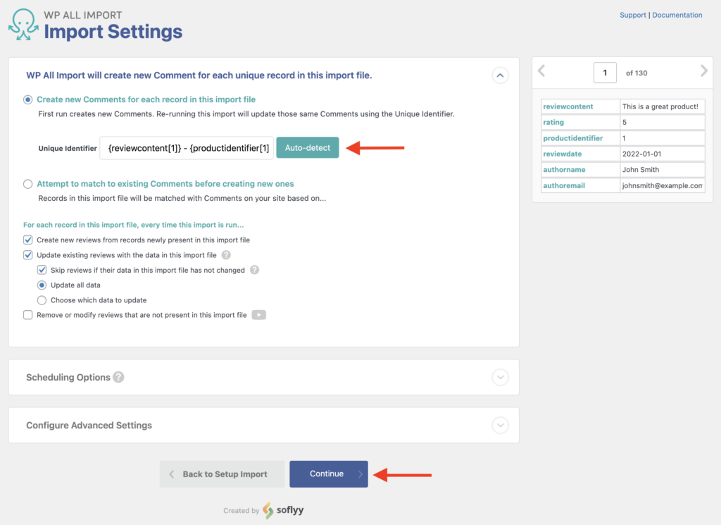 Import WooCommerce Reviews Import Settings