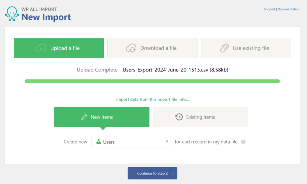 New Users Import WP All Import