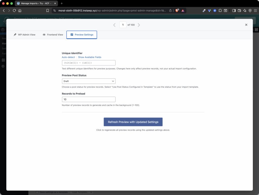 Preview Settings