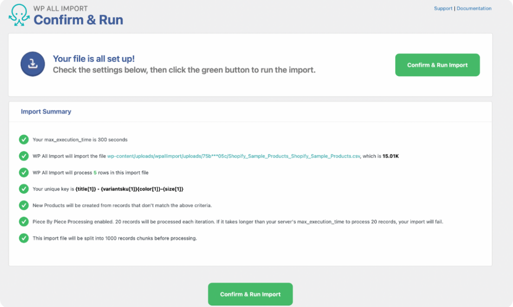 review WooCommerce product import settings