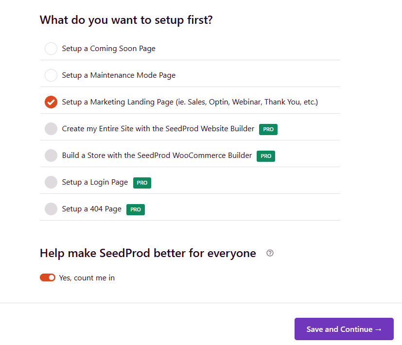 SeedProd setup