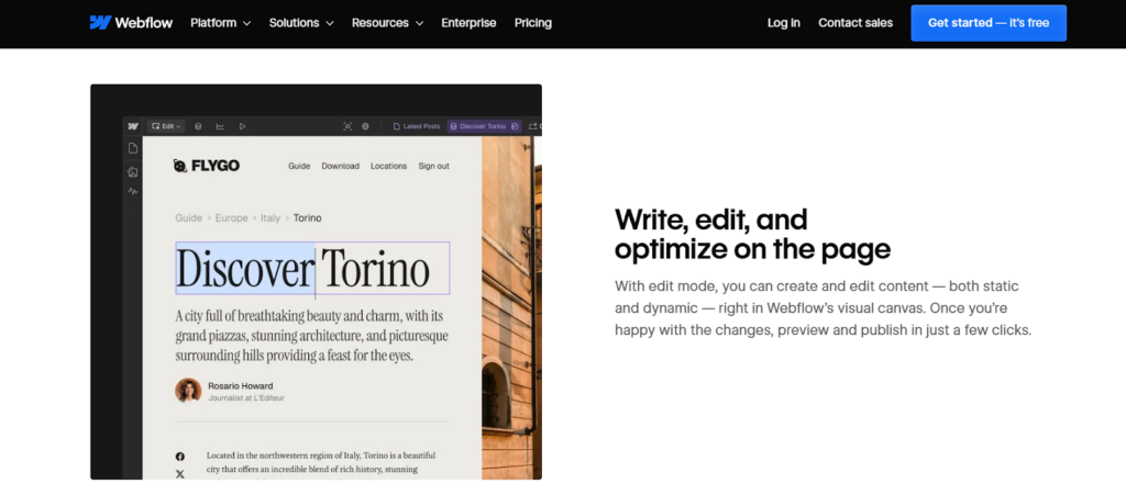 Webflow editor