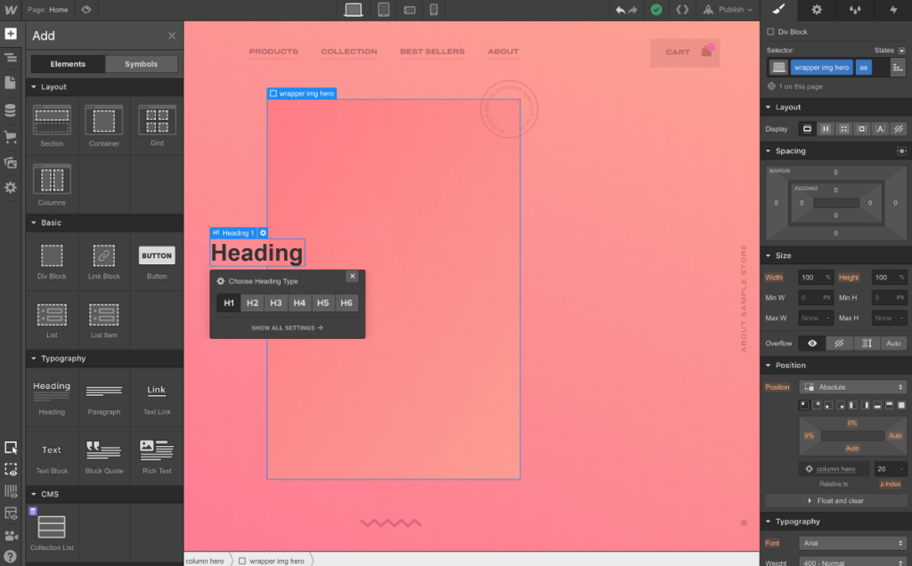 Webflow interface