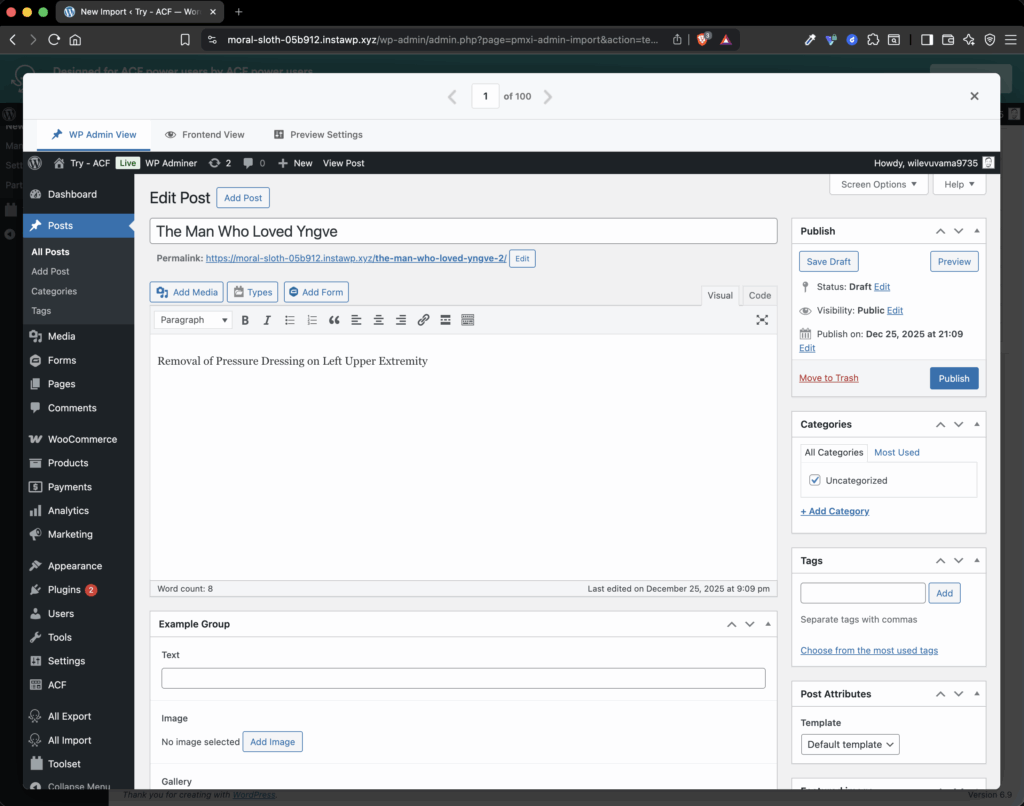 WP Admin View Classic Editor