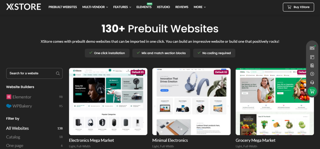 XStore prebuilt websites